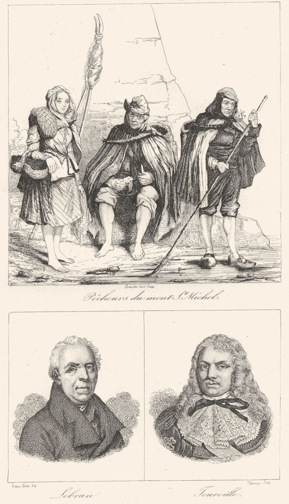 MANCHE. Pécheurs du mont St. Michel; Sebrun; Tourville 1835 old antique print
